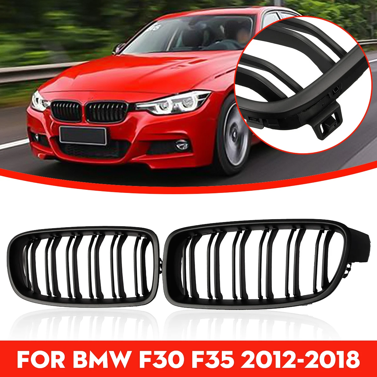 Pair Car Front Bumper Grille Gloss Black Double Slat For BMW F30 F31 F35 2012 2013 2014 2015 2016 2017 2018 Racing Grills | Автомобили и