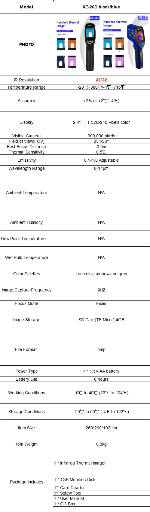 Тепловая камера thermique infrarouge тепловизор камера Инфракрасное изображение XE-26D 2,4 дюймов цветной экран ручной с USB