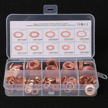 

200PCS Copper Washers Gasket Set 9 Sizes Flat Ring Seal Kit With Plastic Box Au08 19 Dropship