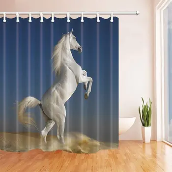 

Animals Decor,Galloping White Horses in Desert Design Curtain Polyester Waterproof Fabric with 12 Rust Proof Hooks,ches