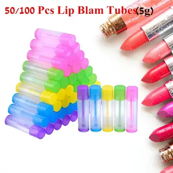 

100pcs 5g Lip Balm Lipstick Empty Container Clear Tubes with Twist Bottom and Top Cap
