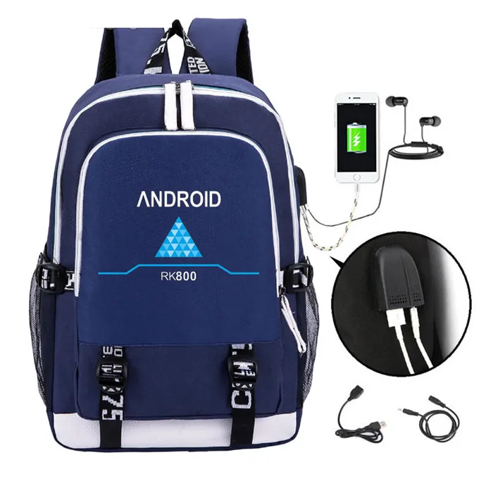 Style 12 Детройт: стать человеком рюкзак, рюкзак w/USB порт подростков школьные сумки для путешествий сумка для ноутбука подарок - Цвет: Style 12