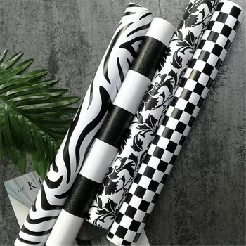 

Modern 45cmx10m PVC Black White Striped Self-adhesive Wallpaper Contract Wall X6HC