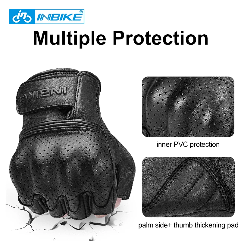 Goat Leather Cycling Gloves Men Breathable Half Finger Motorcycle MTB Bicycle 