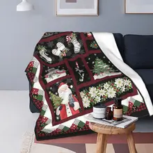 

New Nordic Merry Christmas Blanket Flannel Winter New Year Santa Claus Soft Blanket Home Office Plush Thin Quilt
