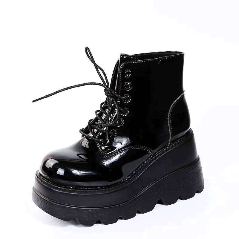 BONJOMARISA New Arrivals Brand Goth Punk Platform High Wedges Zipper Women Boots Cosplay Casual Top Quality Design Ankle Boots