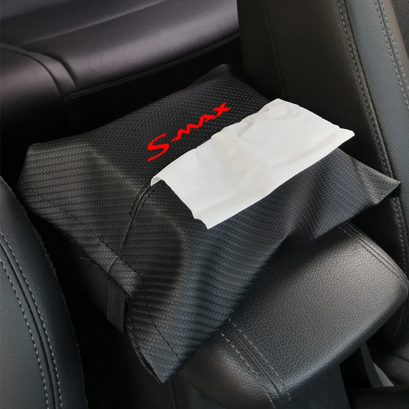 Карбоновая зернистая кожа, тканевая коробка для спинки сиденья, автомобильный подлокотник, коробка для салфеток, автомобильные аксессуары для салона Ford Smax