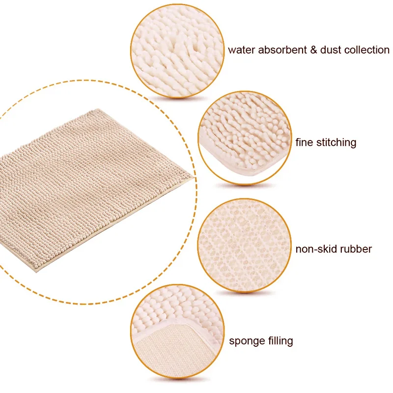 Door Mat 50*80cm Water-Absorbing Home Living Room Foot Pad Comfortable Chenille Kitchen Anti Slip Portable Soft Microfiber