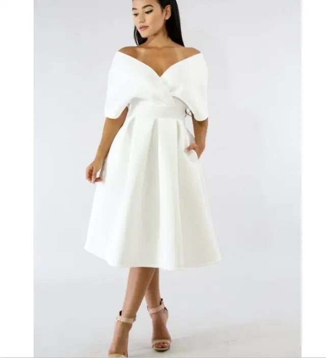 Sexy Vintage Dress V-neck Off Shoulders Formal Swing Dress Vestidos Robe Femme Casual Party A Line Dresses