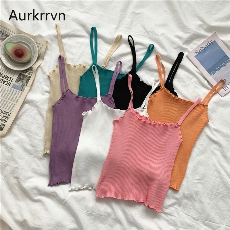 Топ Aurkrrvn женский летний блузка с оборками на тонких бретелях Повседневный