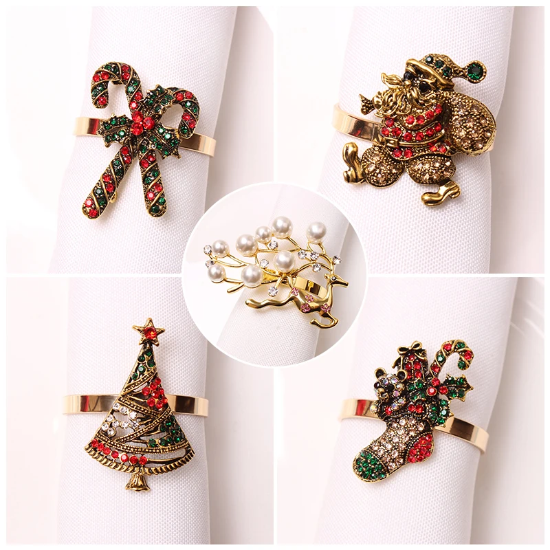 Christmas Napkin Rings Holders Xmas Table Decorations for Home Metal Napkin Buckle Wedding Banquet Hotel Table Decor Supplies napkin ring,christmas napkin holder