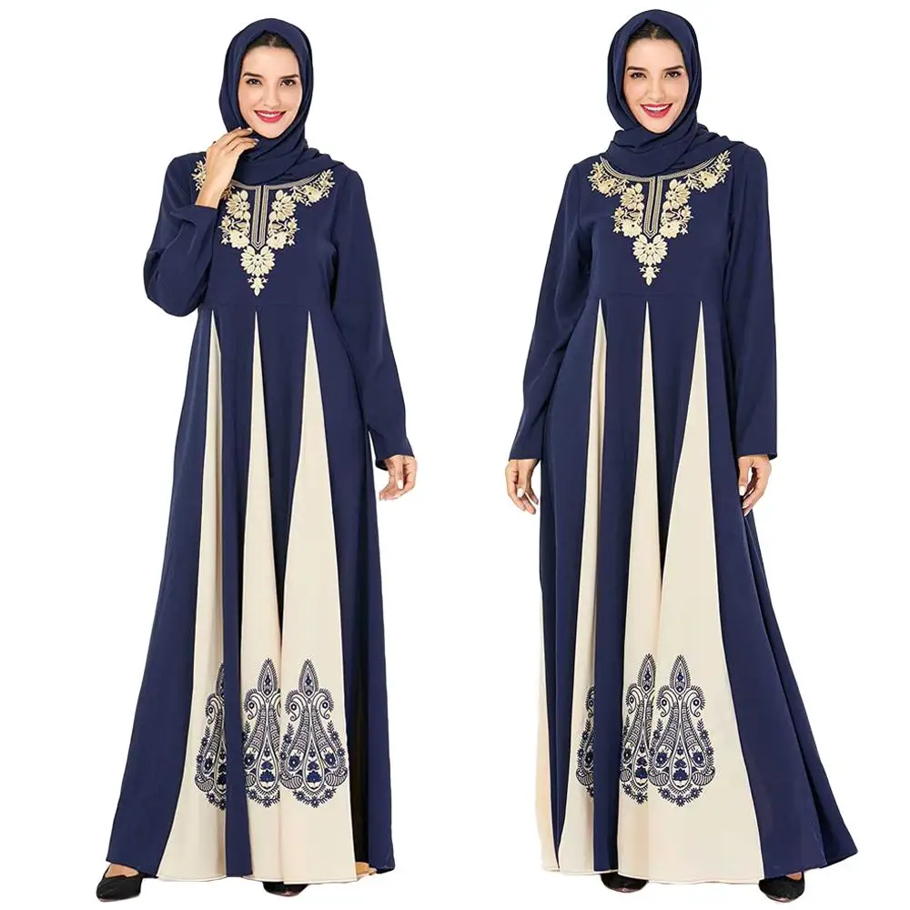 Navy Blue Винтаж Абаи мусульманских Для Женщин Длинное Макси платье мусульманская вечерние коктейльное платье Дубай джилбаба одежда Турция арабский халат вышивка Абаи s - Цвет: Navy Blue