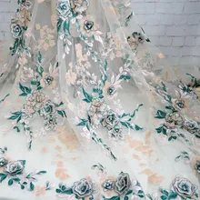 1 ярд золотой металлик кружевной ткани 3D цветок вышивка блёстки бисером стразы аппликация для бальное платье рождественское платье