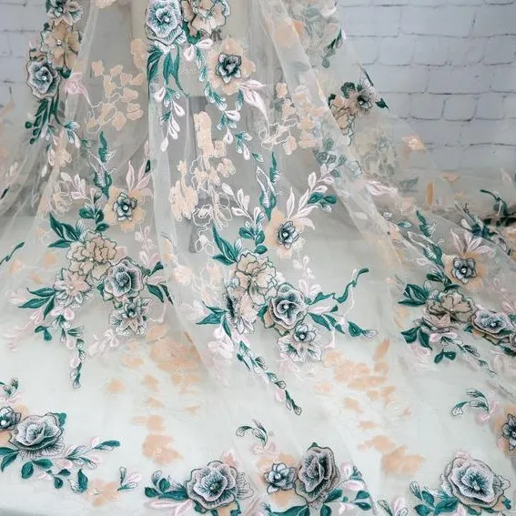 

1 yard Gold Metallic Lace Fabric 3D Flower Embroidery Sequins Beaded Rhinestone Applique For Ball gown Christmas dress