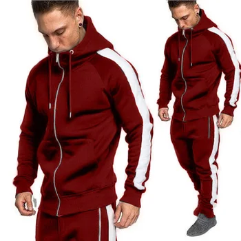 

Tracksuit Men Two Piece Tops and Pants Set Casual Zipper Outerwear Sweat Suit Hoodies Set Plus Size Tracksuit Men Clothing 2019