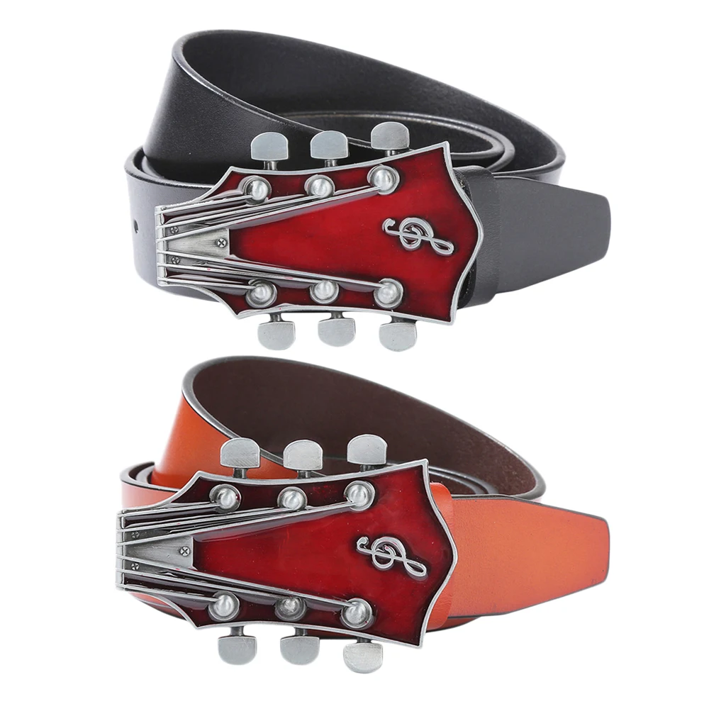 Mens Vintage Style Music Guitar Head Leather Belt Gift for Musician 3.8cm/1.5 inch wide leather belt for Business men