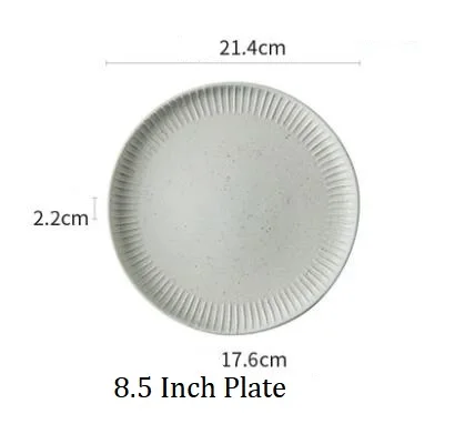 8.5 Inch Plate 1PC Japanese Style Ceramic Personality Household Eating Rice Bowl Single Round Dinner Plate Noodle Bowl Simple Tableware - Color: 8.5 Inch Plate