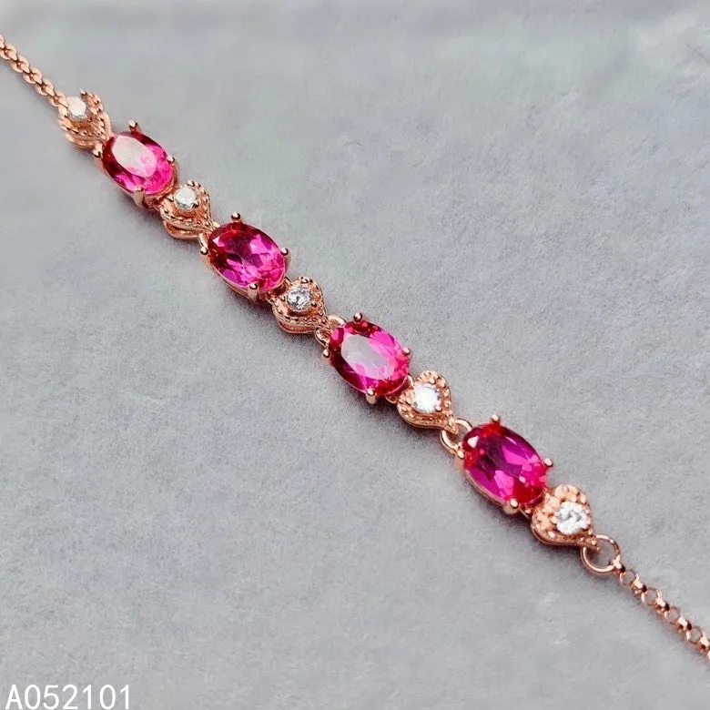 

KJJEAXCMY fine jewelry S925 sterling silver inlaid natural pink topaz new Girl luxury hand Bracelet Support test Chinese style