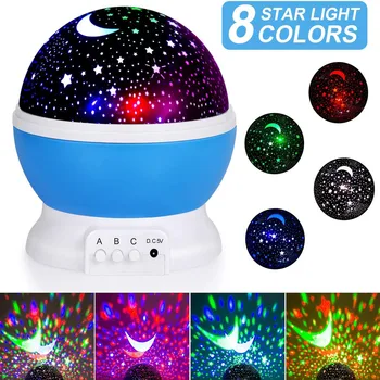 

Night Light for Kids, Moon Star Projector - 4 LED Bulbs 8 Light Color Changing with USB Cable, 360 Degree Rotation, Romantic