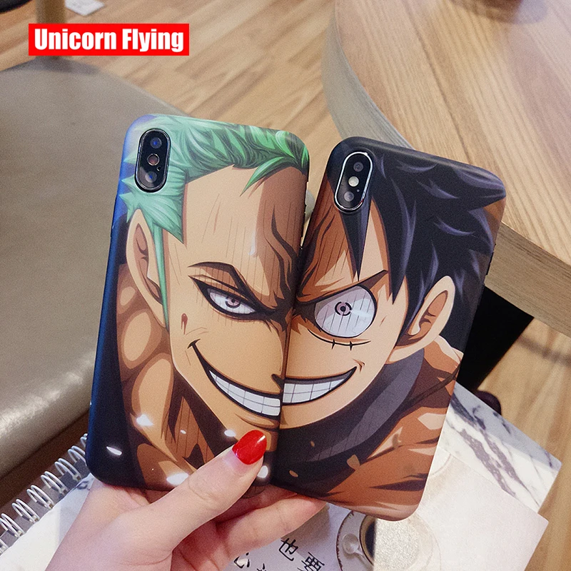

LinXiang Japanese Anime One Piece Luffy Zoro Matte Phone Case Back Cover For iphone 6 6s 7 8 Plus X XS Max XR