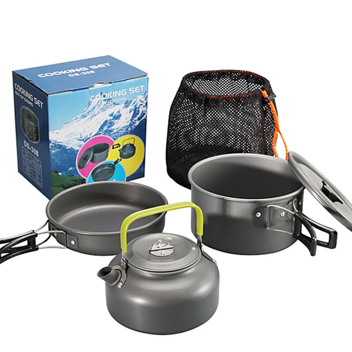 Camping Cookware Set Tableware Camping Equipment Cooking Set Teapot Frying Pan Boiling Pot Outdoor Travel Supplies