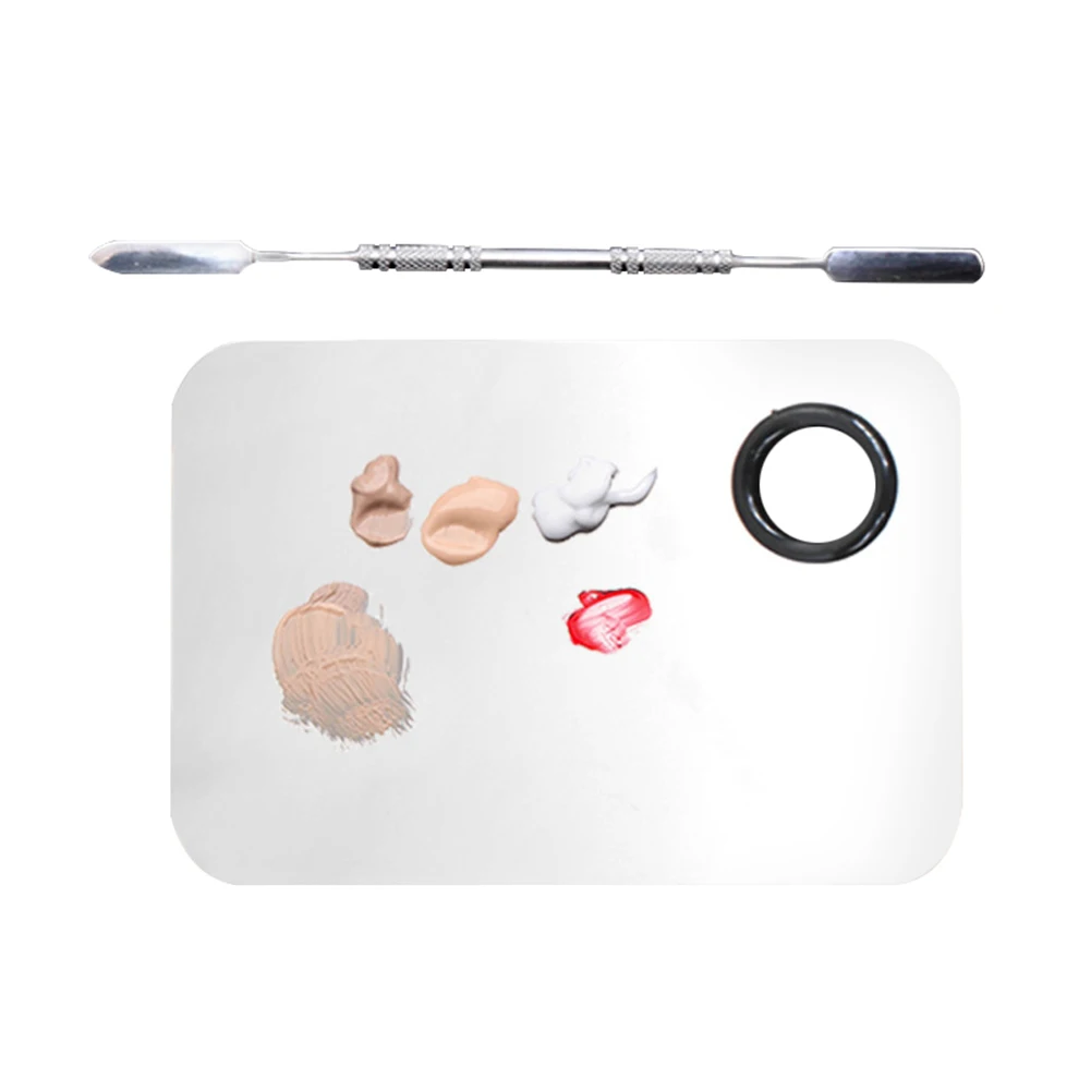 Professional Stainless Steel Mixing Cosmetic Makeup Palette with Spatula For Stamping Plates Polish Gel Foundation Eyeshadow
