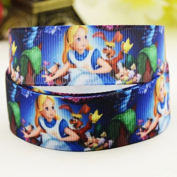 

22mm 25mm 38mm 75mm Alice in Wonderland Cartoon printed Grosgrain Ribbon party decoration 10 Yards X-03259