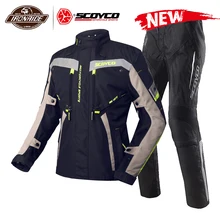 SCOYCO, водонепроницаемая мотоциклетная куртка, куртка для мотокросса, мото костюм, мотоциклетные штаны, защита со съемным покрытием