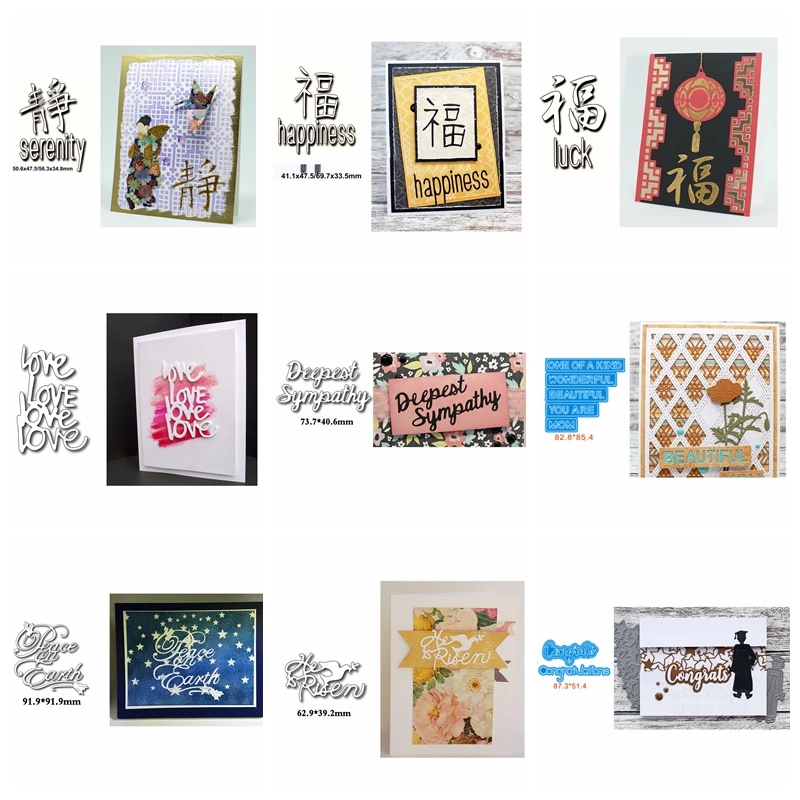 

Metal Cutting Dies Serenity Luck Happiness Love Peace Mixed Words Scrapbook Card Album Make DIY Stencil New Die Cuts 2020 04