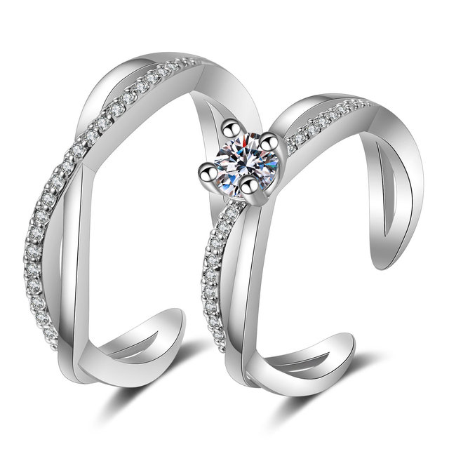 Pcs Lover Couple Zircon Adjustable Rings Love Rhinestone Opening Ring For Men Women Wedding Engagement Romantic Jewelry Gifts