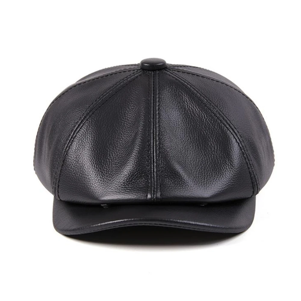 Hot Sale LA SPEZIA Genuine Leather Newsboy Men High Quality Octagonal Hat Autumn Winter Beret Real Cowskin Flat Cap_voghion.com