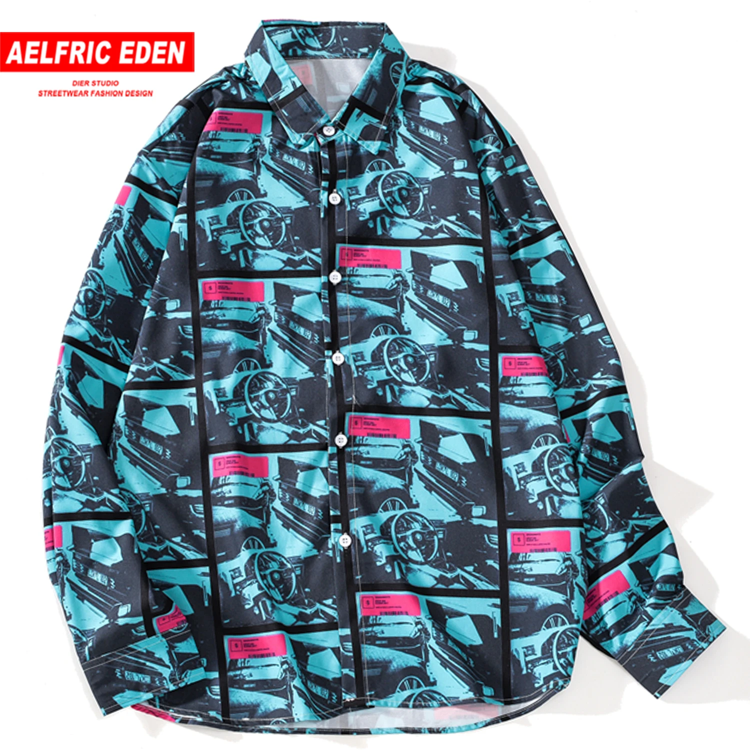 

Aelfric Eden Japanese Style Printed Men Shirts 2019 Fashion Harajuku Streetwear Casual Cotton Oversized Male Long Sleeve Outwear