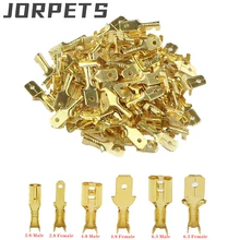 

100Pcs/lot 2.8/4.8/6.3mm Female and male Crimp Terminal Connector Gold Brass/Silver Car Speaker Electric Wire Connectors 50 S