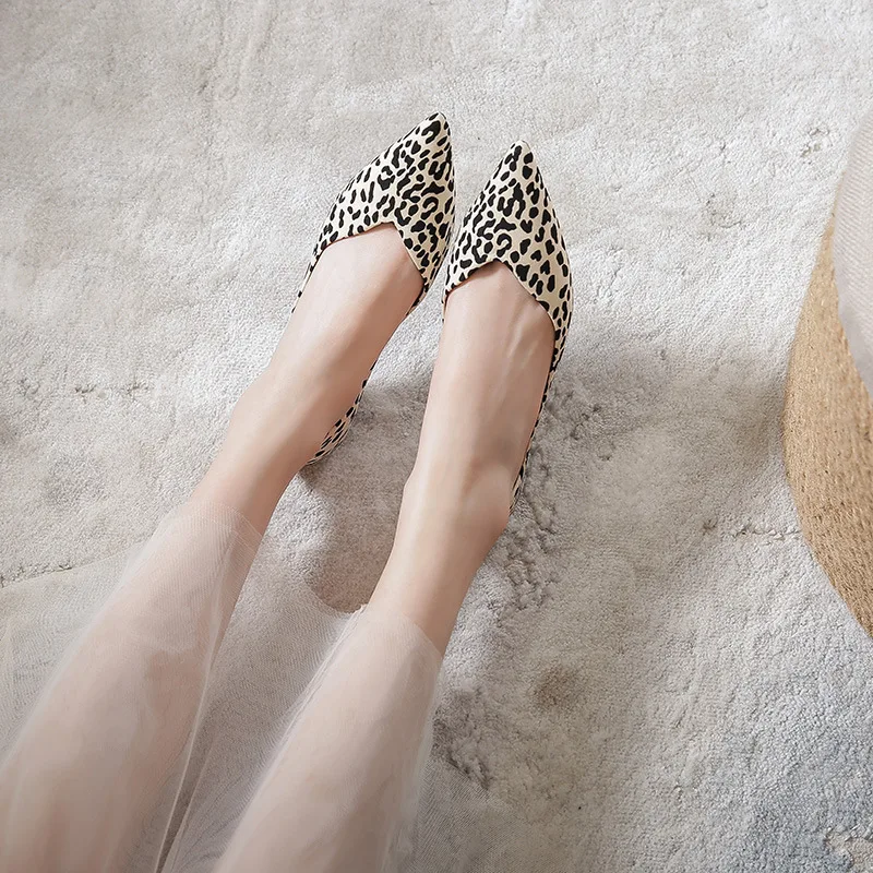 Pointed Toe Leopard Pattern Flats Woman Ballerina Casual Loafers