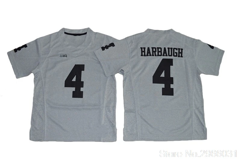 Серый Мичиган Jim Harbaugh 4 колледж Джерси-белый желтый темно-синий сшитый Размер S-3XL - Цвет: Серый