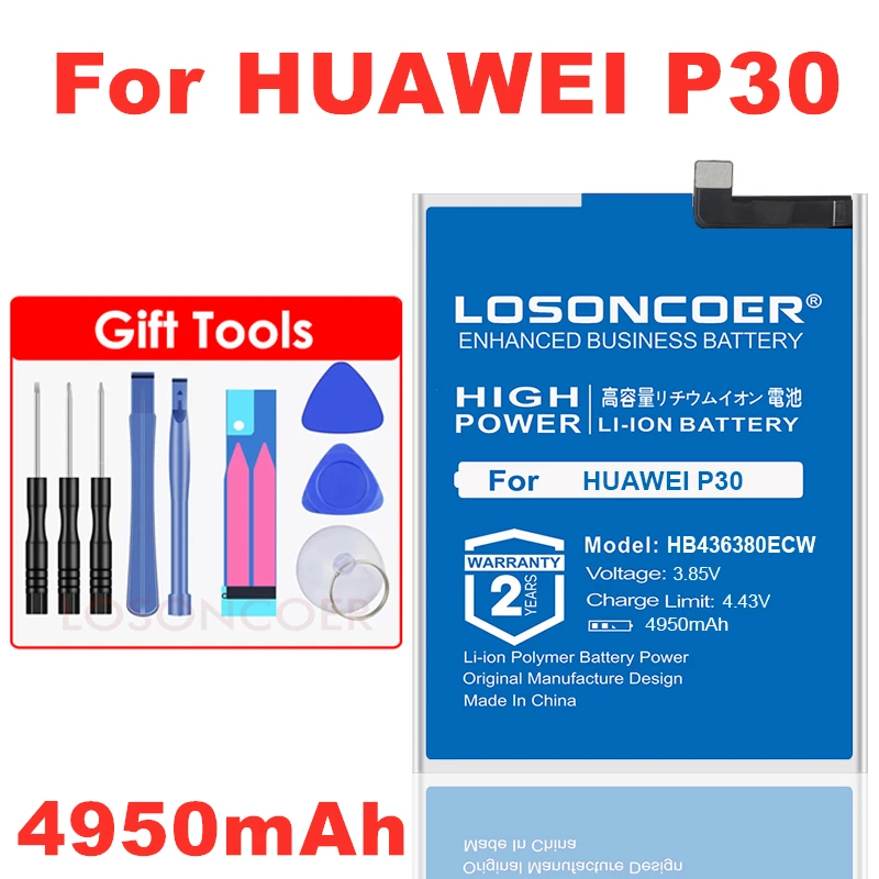 LOSONCOER 4950 мА/ч, HB436380ECW Аккумулятор для Huawei P30 Батарея ELE-L09 ELE-L29 ELE-AL00 ELE-TL00 Батарея+ номер для отслеживания