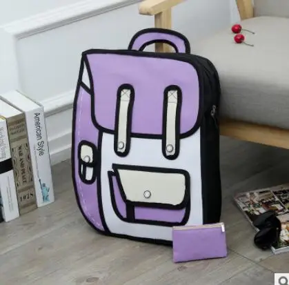 as picture 3D прыжок стиль 2D Рисование мультяшный бумажный пакет Комикс Рюкзак посыльного Tote модные милые студенческие сумки унисекс Bolos 4 цвета - Цвет: as picture