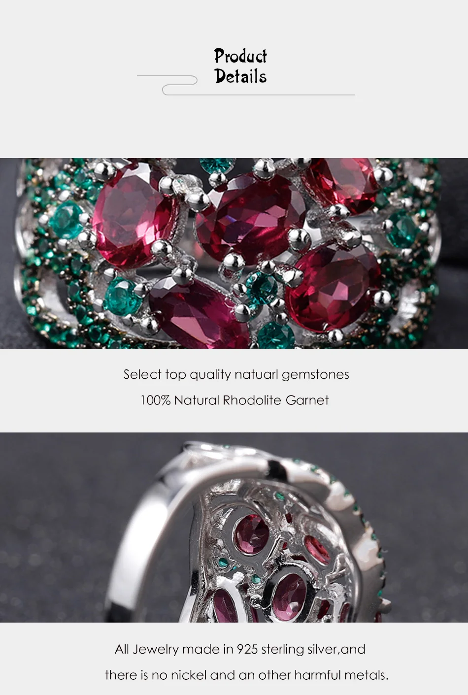 GEM'S балетное одноцветное 925 пробы Серебряное кольцо в стиле Арт Деко 2.30Ct натуральный родолит гранат кольца для женщин ювелирные украшения