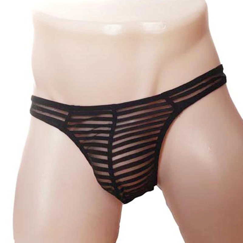underwear men brand Men See Through Black Stripe Sissy Silk Panties Brief Sexy Fetish Sheer G-String Underwear Front Thong Lingerie for Him mens half thong