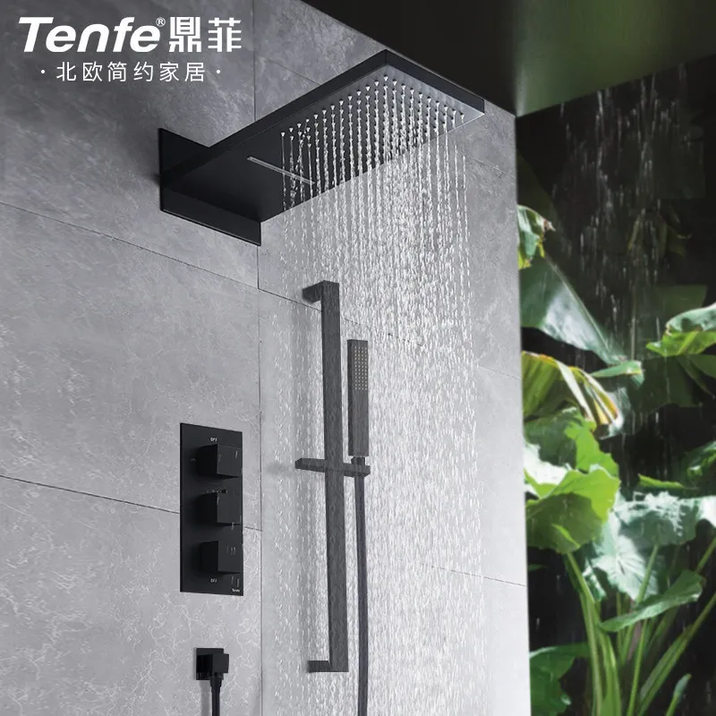 

Ding Fei Full Copper Intelligence Constant Temperature Dark Outfit Black Shower Income Wall Type Waterfall Pressure Boost Shower