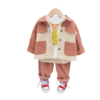 

Spring Autumn Kids Patchwork Clothing Sets Fashion Baby Girls Cotton Jacket Tshirt Pants 3Pcs/Sets Boys Casual Sport Suits
