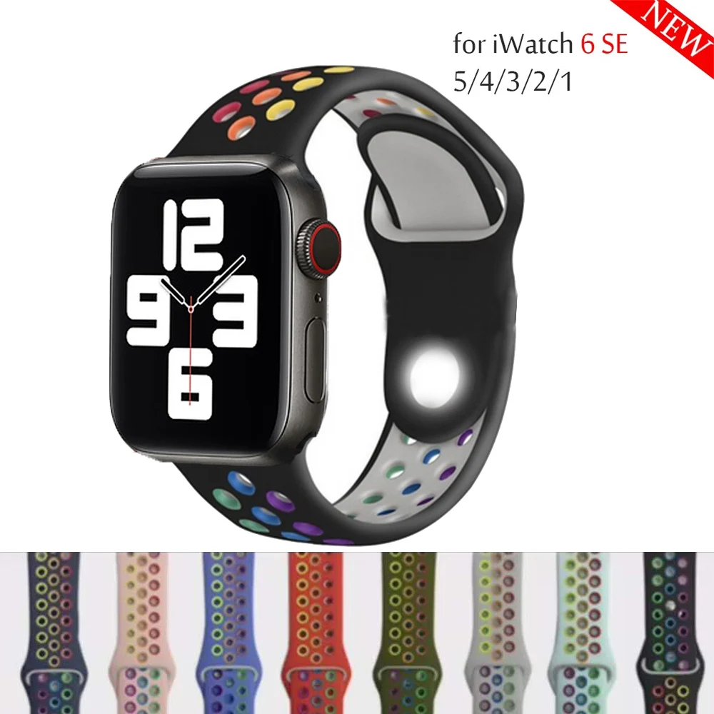 

Soft Silicone Band for Apple Watch Series 1 2 3 42mm 38mm Rubber Strap for iWatch 4/5/6/SE 40MMM 44MM