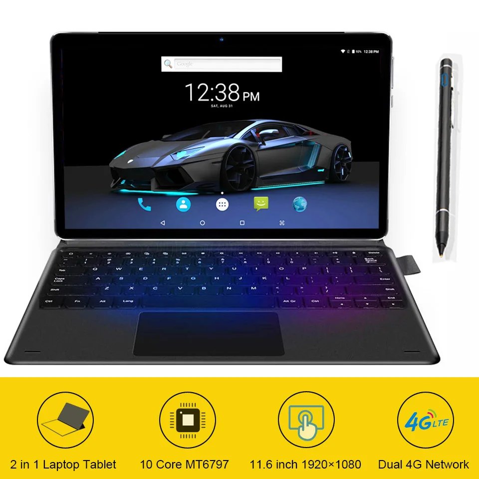 Tablet com Teclado 2 em 1 Upgrated Tablet Polegada Miracast Gps Wifi 4g Sim Telefone Android 8.0 Câmera Dupla K20-s 11.6