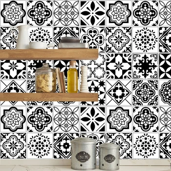 

Black white tile stickers for Bathroom kitchen Tile Stickers Decor Adhesive Waterproof PVC Wall Stickers Kitchen Waist Line