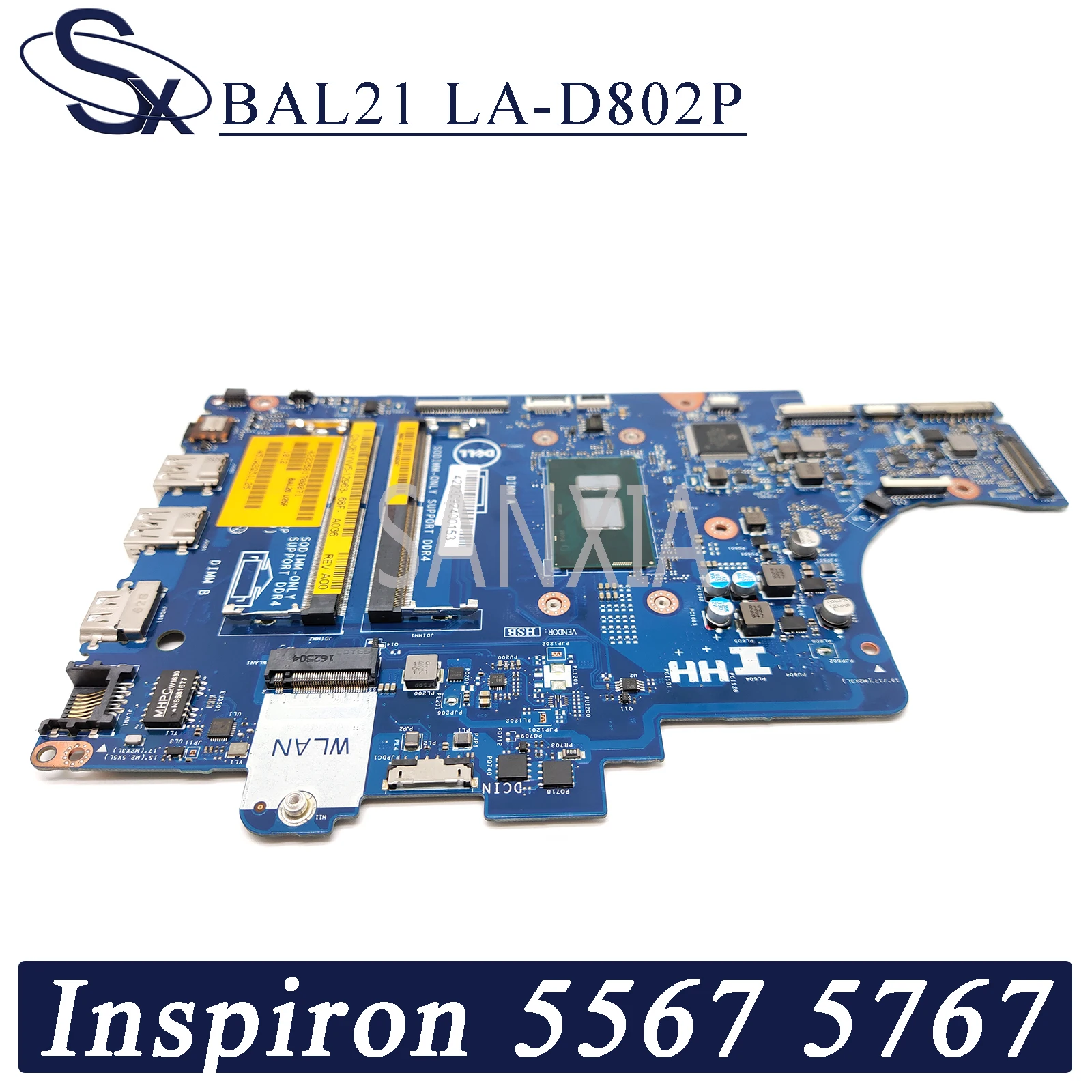 KEFU LA-D802P Laptop motherboard for Dell Inspiron 15-5567 17-5767 original mainboard I7-7500U UMA