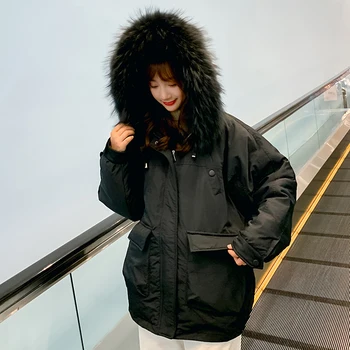 

2020 Winter Jacket Women Hooded With False Fur Collar Overcoat Loose Cotton Padded Oversize Coat Solid Casual Short Female Parka