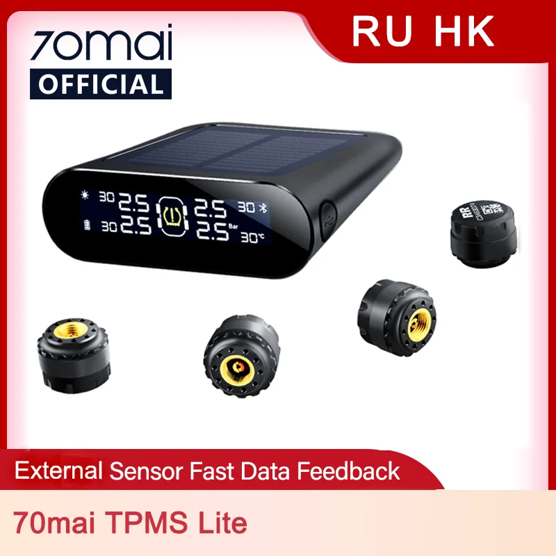 US $42.99 70mai Tire Pressure Monitor System Lite Smart Car Tpms Solar Power