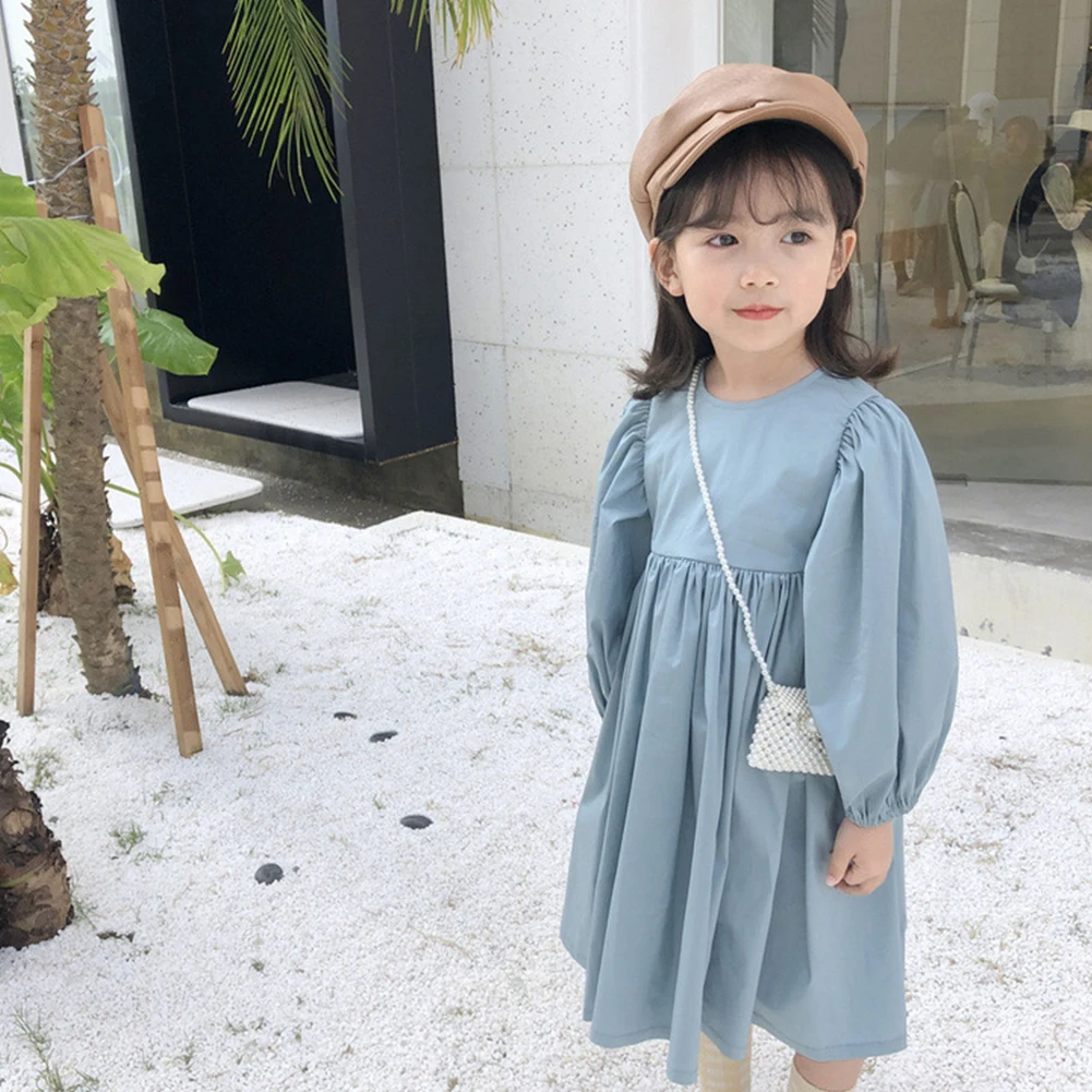 Autumn New Beauty Baby Princess Dress Female Children's Clothes girls Simple Long-sleeved Cute Puff Sleeve Sweet | Детская одежда и