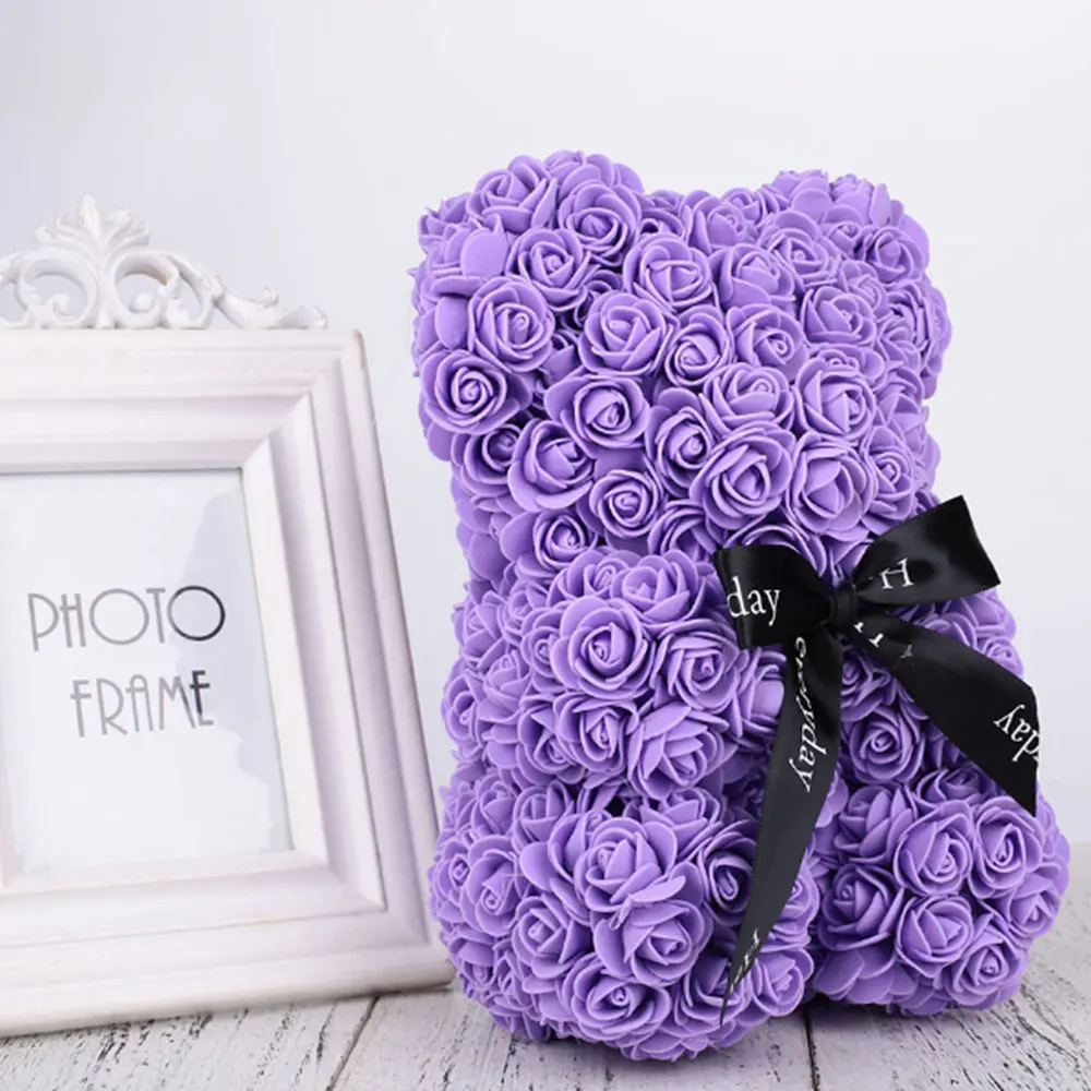 Purple Романтический медведь куклы PE День Святого Валентина Милая Любовь искусственная Роза медведь свадебные украшения подарок подружка игрушка - Цвет: Purple