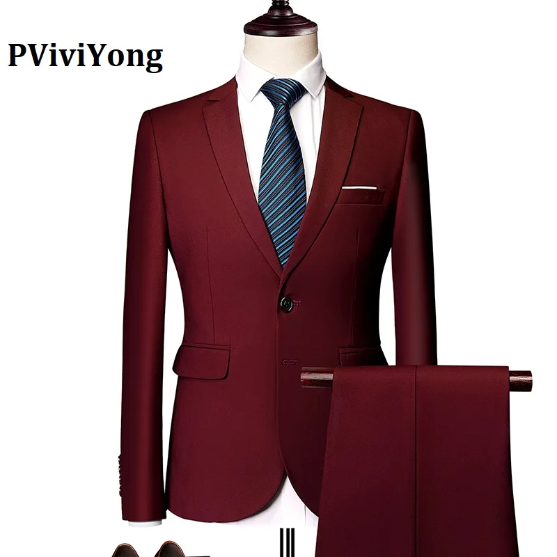 PViviYong бренд, высококачественный мужской костюм, свадебные вечерние костюмы для интервью, костюм из двух предметов(пиджак+ брюки) 533